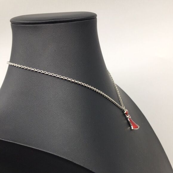 Swarovski Red Enamel Dress Pendant Silver Tone Necklace - Picture 7 of 16